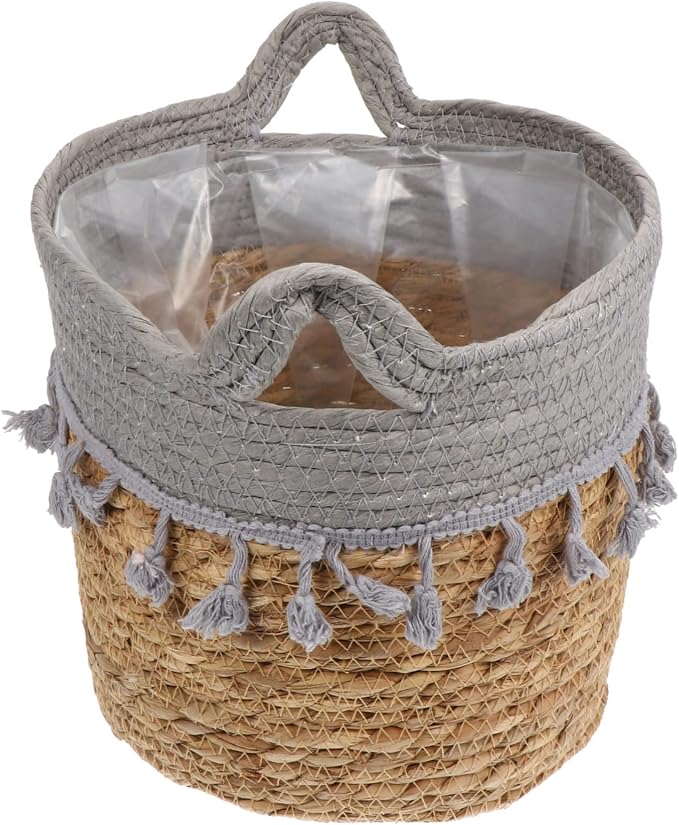 POPETPOP 1Pc Woven Flower Basket Stylish Home Decorative Storage Basket Lightweight Portable for Living Room Bedroom Office Handcrafted Natural Material