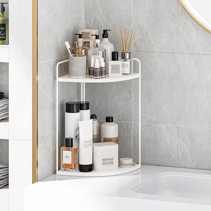 Bathroom Counter Organizer, Vanity & Makeup Countertop Organizer | Corner Bathroom Counter Organizer, Bathroom Sink Organizer, Bathroom Counter Shelf, Countertop Organizer, Corner Desk Shelf