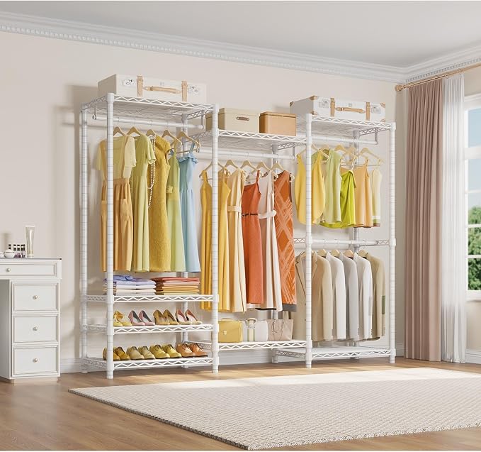 VIPEK V5 Portable Closet Wardrobe Heavy Duty Clothes Rack, Freestanding Clothing Racks with 4 Hang Rods & 8 Shelves, Adjustable Custom Closet Racks, 68.9" L x 15.7" W x 76.4" H, Max Load 890LBS, White