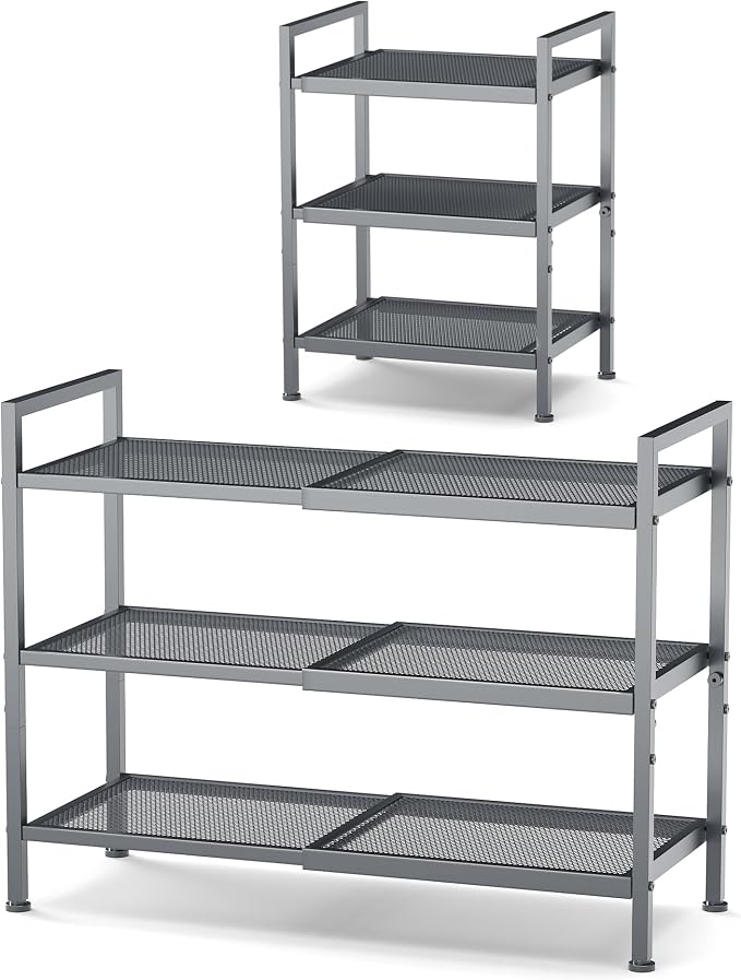 Shoe Rack, Expandable Shoe Rack for Closet, Adjustable Shoe Organizer for Entryway, Shoe Storage Organizer for Door Entrance, Garage, Bedroom (Grey, 3-Tier)