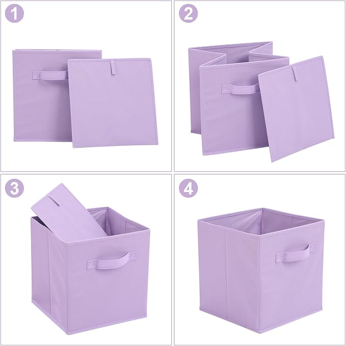 Stero Fabric Storage Bins 6 Pack Fun Colored Durable Storage Cubes with Handles Foldable Cube Baskets for Home, Kids Room, Closet and Toys Organization Purple