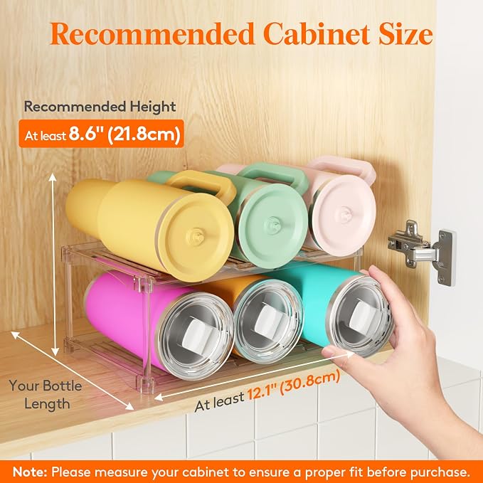 Lifewit Stackable Bottle Storage Organizer, Clear Freestanding Wine Holder for Cabinet, Large Slot Water Bottle Tumbler Cup Organizer for Pantry, Plastic Wine Rack for Fridge Cellar, 2Tier Hold 6