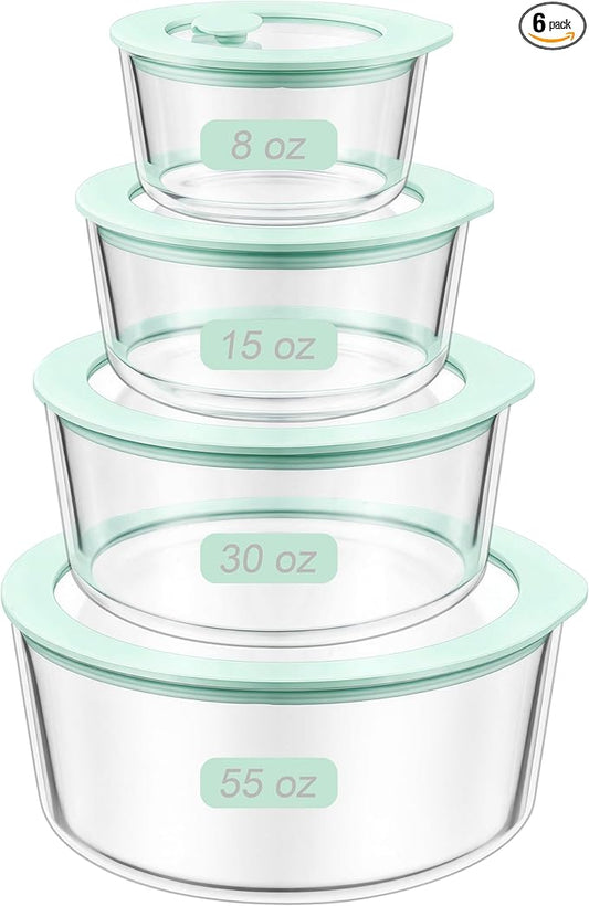 Glass Food Container Set with Glass Lid, 4 Pack, Meal Prep Containers with Silicone Framed Airtight Lid, Leakproof, 100% Plastic Free,