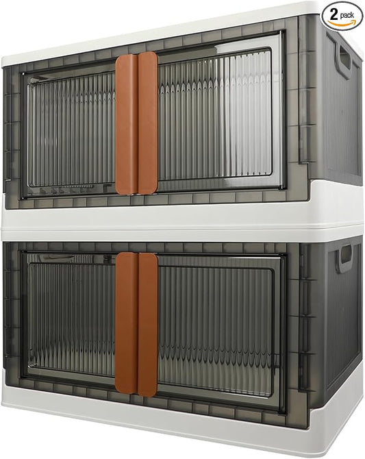 Storage Bins, Cabinet with Lids, Extra Large Useful Box, 19 Gallons (72L) Capacity (Each One), 2 Packs, Collapsible, Transparent, Home Organizer