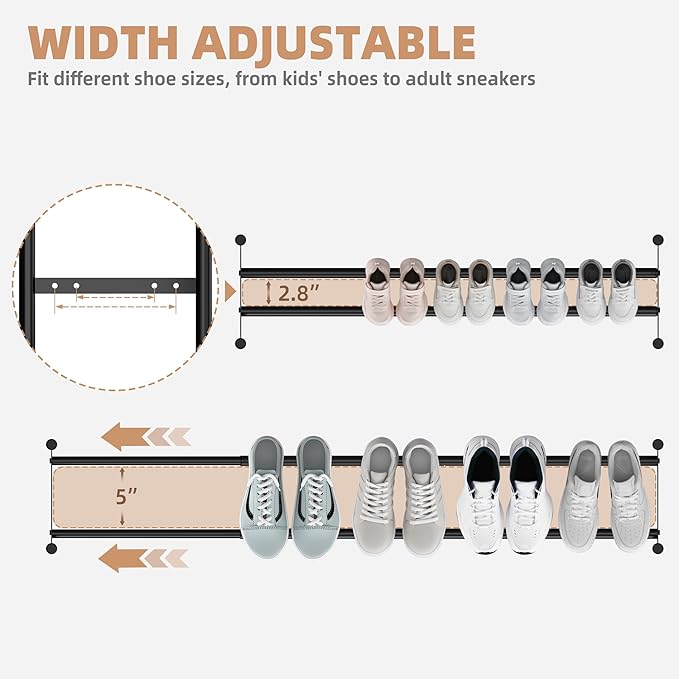 STORAGE MANIAC Long Expandable Shoe Rack, 24 Pairs Metal Wide Stackable Shoe Rack, Adjustable Shoes Shelf, Freestanding Shoes Organizer for Closet, Entryway, Hallway, Garage, Front Door, 4 Tiers