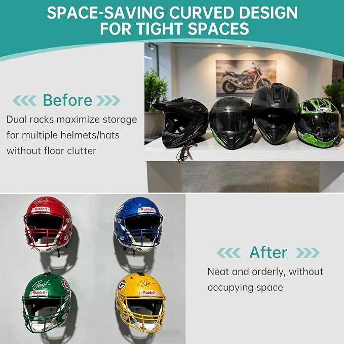 2 Pcs Wall Mounted Helmet Rack Storage Display Rack Hanger | Motorcycle Helmet Holder, For Equestrian/Baseball/Iron Man/Scout Trooper/Hockey Helmet, No Helmet