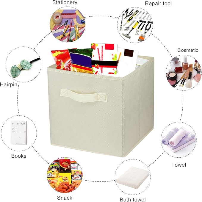 2 Pcs Storage Cubes, 10.5 Inch Collapsible Storage Bins, Fabric Foldable Bins for Organization, Durable Storage Bins for Closet, Shelves, Offices (Beige)