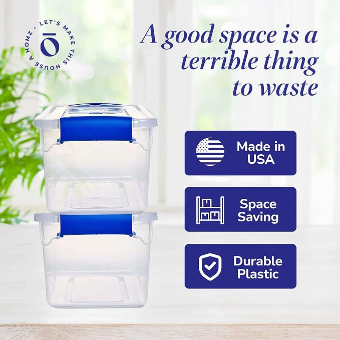 HOMZ 7.5 Quart Clear Plastic Stackable Storage Container Tote with Secure Latching Lid for Home and Office Organization, 5 Pack