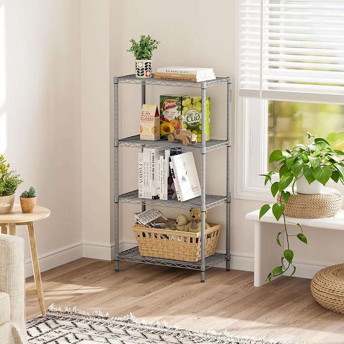 SINGAYE 4 Metal Shelves Wire Shelving Storage Shelf Adjustable Unit Pantry | 4 Tier Kitchen Laundry Room Organization Home Pantry Closet Bathroom Organizers Garage Rack 14" D x 24" W x 48" H Gray