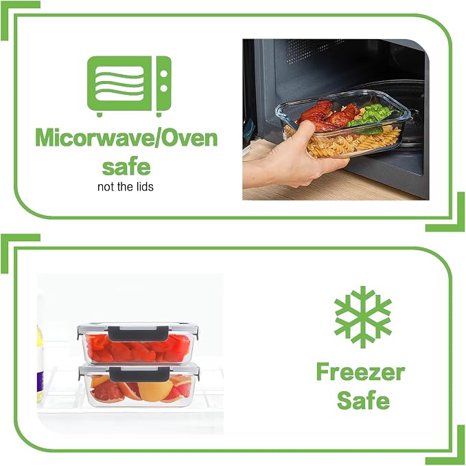 HOMBERKING 10 Pack Borosilicate Glass Meal Prep Containers with Locking Lids, Glass Food Storage Containers Set, Airtight Lunch Bento Boxes, BPA-Free & Leak Proof, 36oz & 14oz, Freezer, Oven Safe
