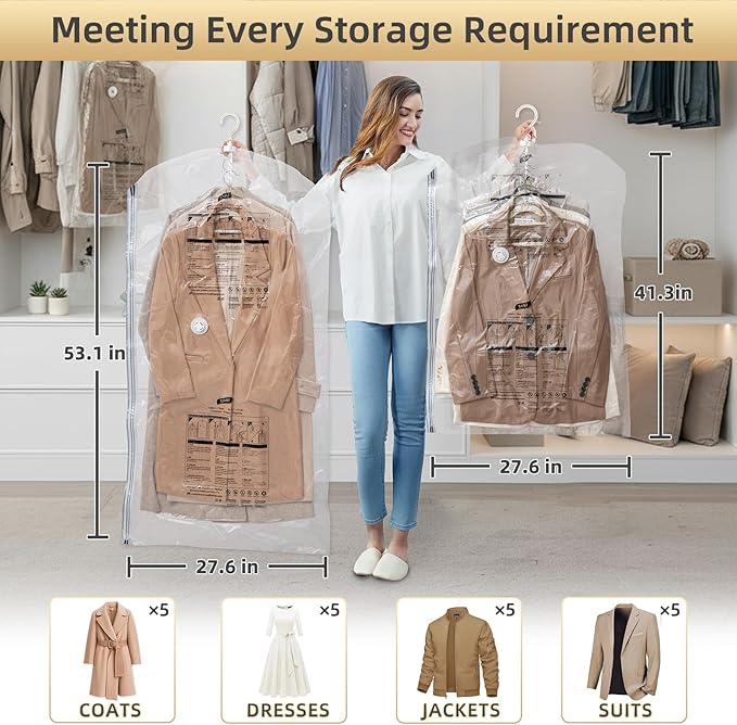 TAILI Hanging Vacuum Storage Bags with Electric Air Pump, Vacuum Seal Bags for Clothing Travel, Space Saving Hangers for Clothes, Coats, Suits and Jackets, Set of 4(2 Long, 2 Short)