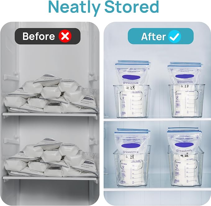 Vtopmart 4Pcs Clear Breastmilk Storage Bags Container in Freezer Fridge | BPA-free Plastic Storage Bins, For Breast Milk Baby Pouches Formula Bottles and Yogurts, In Freezer Fridge and Pantry