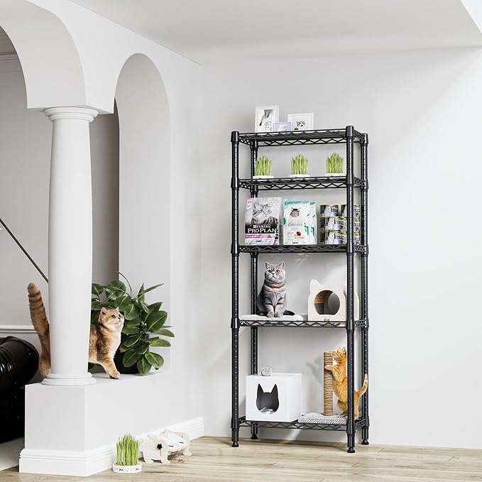 M MZG 1250 lbs 5 Tier Shelf Metal Storage Shelves Wire Rack Closet Organizers for Garage Kitchen Bathroom Laundry Black 11.8" D x 23.6" W x 59.5" H