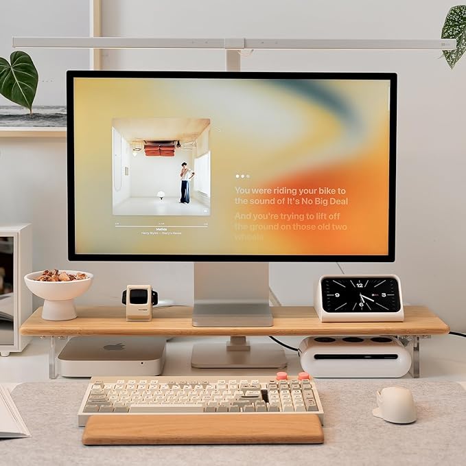 Bamboo Monitor Stand Riser, Natural Desk Shelf with Acrylic Legs | 31.5-Inch Wide, 3.3-Inch Clearance, Fits Monitor, Laptop, Printer and Speakers for Small Desks
