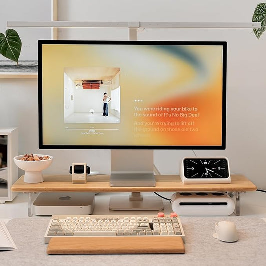 Bamboo Monitor Stand Riser, Natural Desk Shelf with Acrylic Legs | 31.5-Inch Wide, 3.3-Inch Clearance, Fits Monitor, Laptop, Printer and Speakers for Small Desks