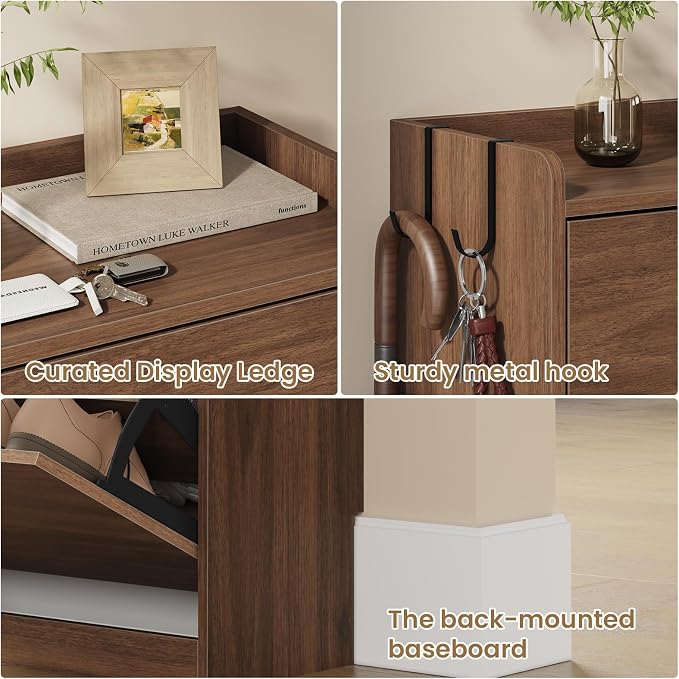 Shoe Cabinet Organizer with 3 Flip Drawers,Narrow Shoe Rack 23.6" W White | Freestanding shoe storage cabinet for entryway,foyer and hallway,slim design and space-saving flip drawers