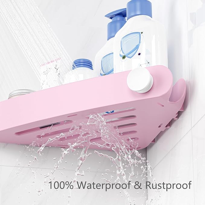 Sotfamily Plastic Shower Caddy Corner (for 90° Only), 4 Pack, Pink | Adhesive Corner Shower Shelves for Bathroom Organizers and Storage, Bathroom Decor, No Drill, Rust Free