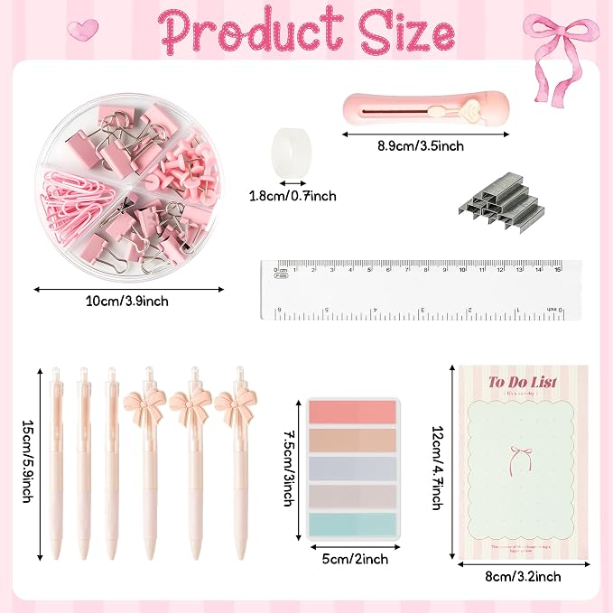 WATINC Pink Desk Organizer Accessories - 21pcs Aesthetic Office School Storage Supplies with Mesh Desk Organizer, Bow Pen Holder, Tape Dispenser, Ruler, Clip, Phone Stand Stationery Kit for Girl Women