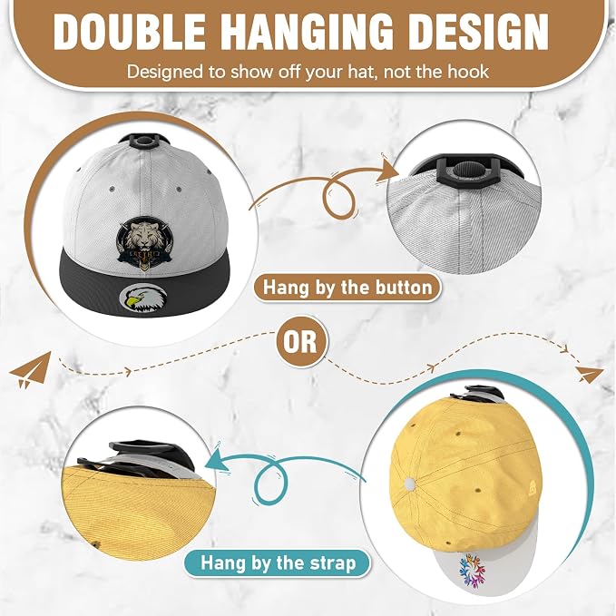 Niunuerga 36 Pack Adhesive Hat Hooks for Wall, Super Strong Hat Rack for Baseball Caps, Minimalist Hat Organizer Display for Home Decor, Hat Hangers Holder for Wall, Door, Closet, No Drilling (Black)