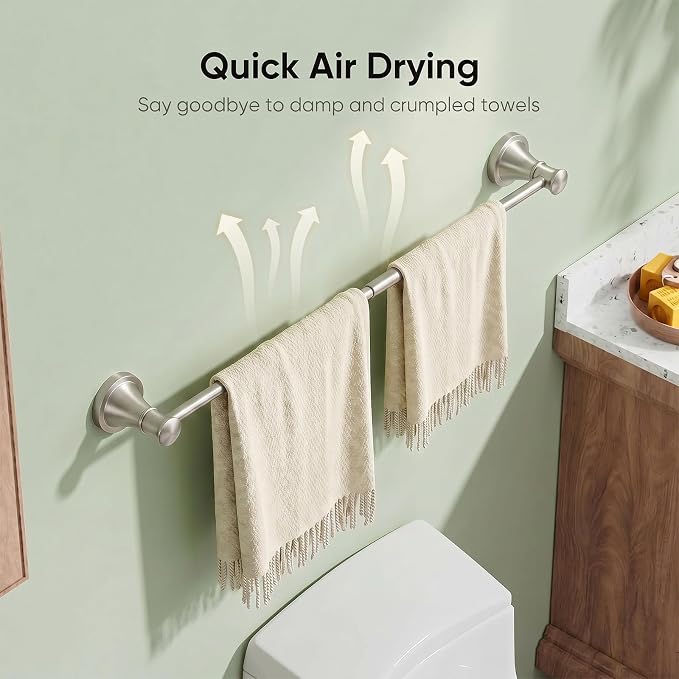 BESy Towel Racks for Bathroom Wall Mounted Bath Towel Bar Brushed Nickel | Adjustable 16-26 In, Wall Mounted Towel Holder, Stainless Steel, Rustproof, Towel Bar Rod Hanger Hardware Accessories Hotel