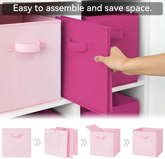 GRANNY SAYS Pink Gradient Cube Storage Bins, 11 Inch Cube Storage Organizer, Fabric Collapsible Storage Bins with Handle, Storage Cubes for Shelves, Closet, 6-Pack