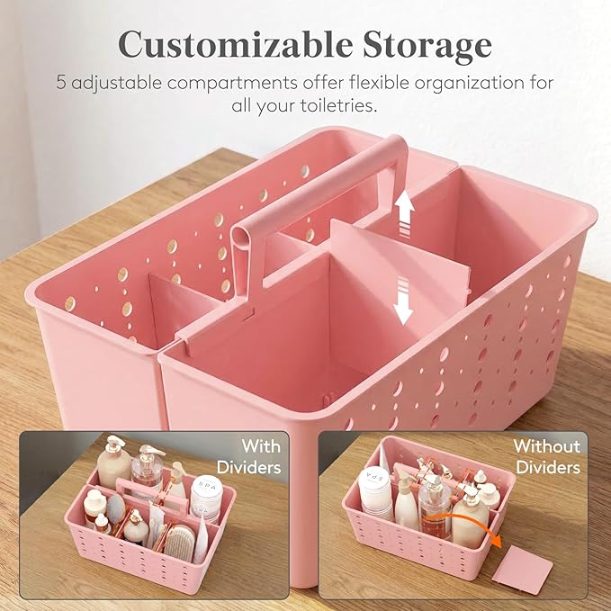 Lifewit Shower Caddy Portable, Caddy Organizer with Handle and Adjustable Dividers, Plastic Shower Basket for Dorm Room Essentials, College, Bathroom, Slate Blue, 2 Packs