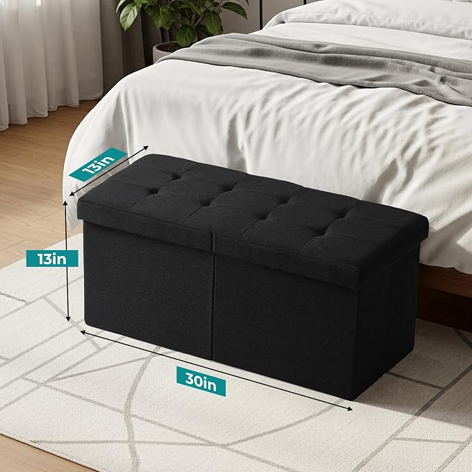 30-INCH Ottoman with Storage, Footrest Storage Bench, End of Bed Bench Coffee Table for Living Room, Bedroom, Entryway (Black)