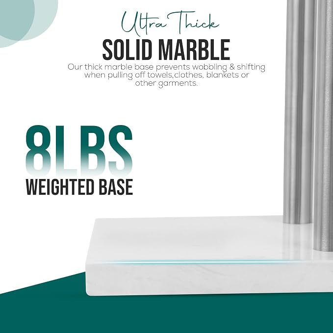 Free Standing Towel Rack for Bathroom - Brushed Nickel Finish - Stand Alone 2 Tier Stainless Steel Towel Rack for Bathroom Floor with Heavy Marble Base, Double T Shape Drying Stand for Towels