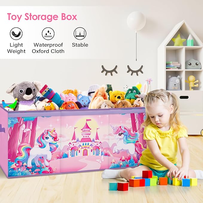 Large Toy Box Collapsible Chest Organizer with Flip Lid for Kids | Oxford Storage Box with Handle for Boy Girl Sturdy Waterproof Organizing Decor for Bedroom Playroom Nursery 37.7×12.5×15.7''