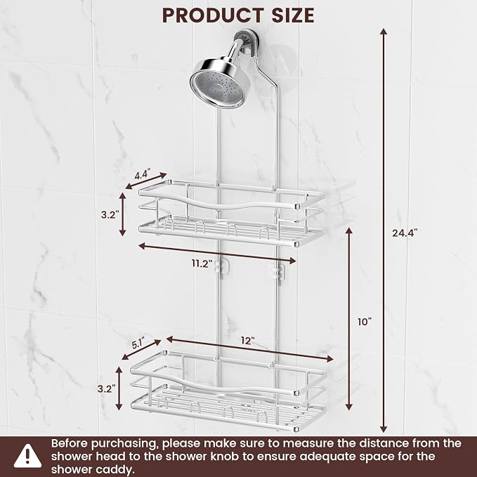 Rustproof Shower Caddy Hanging with Soap Holders for Bathroom, Silver | Shower Organizer with Multi Hooks Toothbrush Holder, No Drilling, Anti-Swing, Storage for Shampoo Conditioner Body Wash