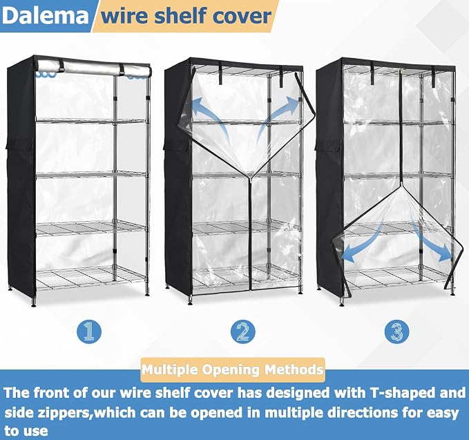 Waterproof Shelf Cover,Outdoor 600D Heavy Duty Dustproof Storage Shelves Cover,24''x14''x59'' Shelf Covers for Wire Shelving with Zippers,Storage Rack Covers with Clear Front