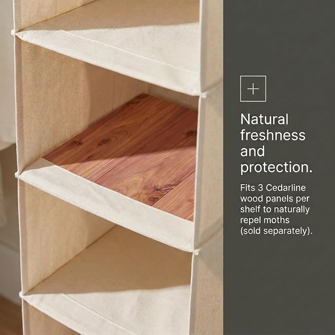 Household Essentials Cedarline 6‑Shelf Hanging Closet Organizer in Heavy‑Duty Cotton Canvas, Cream