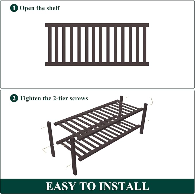 Smiry Bamboo Shoe Rack, 14 Vertical Slats, 2 Tier - 26.8" Wide, Brown | Stackable Free Standing Wooden Shoe Organizer, Wood Shoe Storage Shelf for Closet, Entryway, Thicher Leg