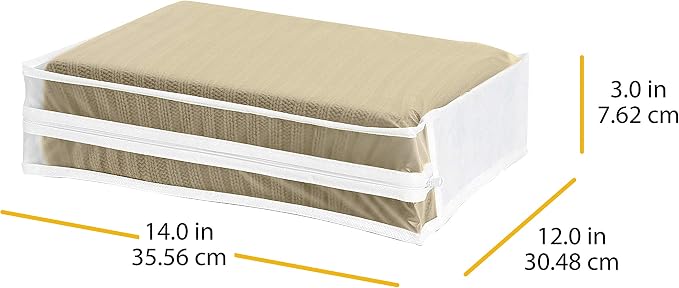 Whitmor Zippered Sweater Bag - Stackable Breathable Storage Bags Individual Clothing Organizer for Clothes, Bedsheets, Pillows - Set of 6 (14"L x 12"W x 3"H Clear)