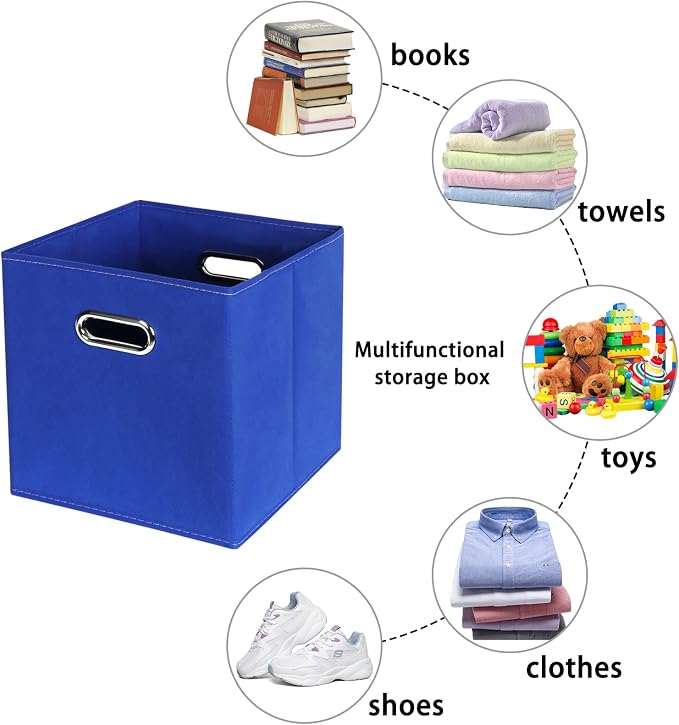 Dark Blue Fabric Storage Bins, Set of 3, 11x11x11, Foldable Cube Bins for Cloth or Accessory Storage