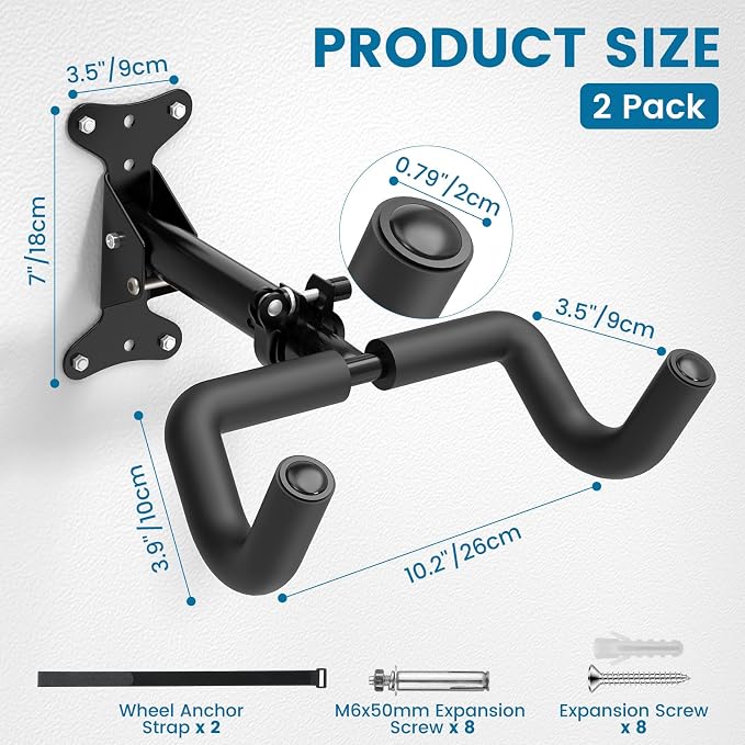 Housolution Bike Wall Mount - [2 Pack] EVA Foam Padded up to 48.5 lbs | Carbon Steel, Valve Mechanism, Heavy-Duty Adjustable Bike Wall Hanger for Road, Mountain and Hybrid Bikes, Garage & Apartment