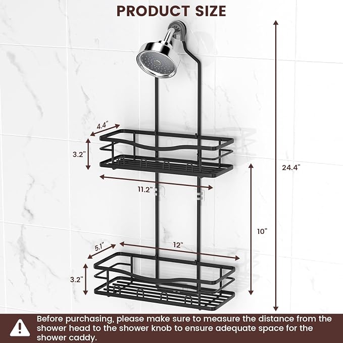 Rustproof Shower Caddy Hanging with Soap Holders for Bathroom, Black | Shower Organizer with Multi Hooks Toothbrush Holder, No Drilling, Anti-Swing, Storage for Shampoo Conditioner Body Wash