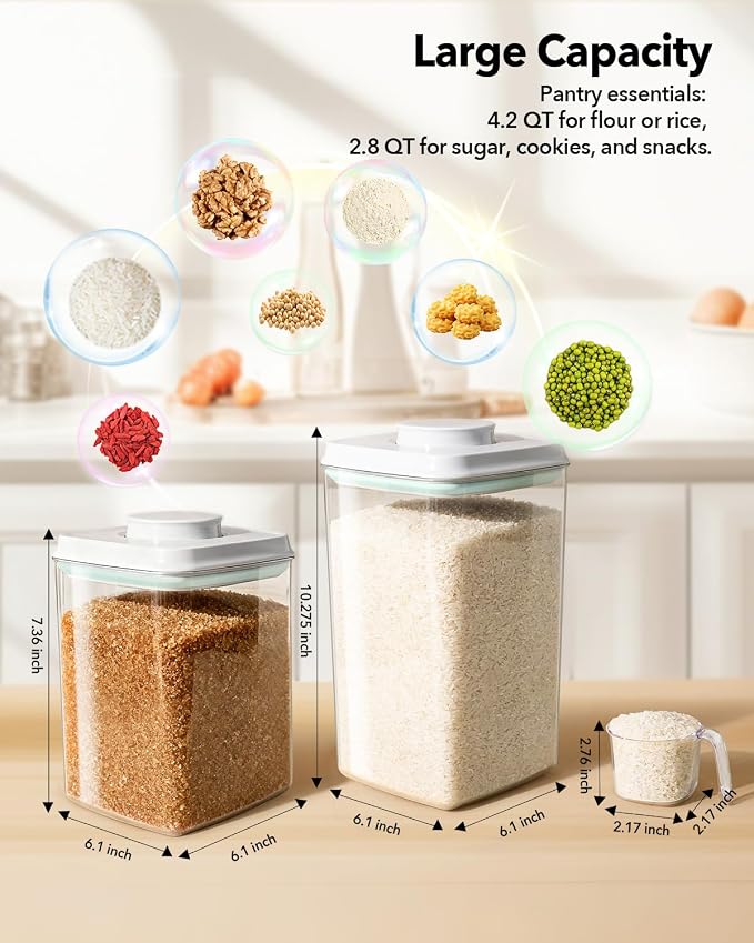 Ankou Food Storage Container Sets, 2.8 Qt + 4.2 Qt *2 Airtight Canisters with Lids and 130ml Scoop, BPA-Free Plastic Pantry Containers for Flour, Sugar, Rice