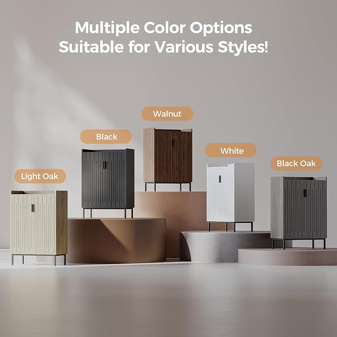 Shoe Cabinet with Metal Legs, Farmhouse Large 5-Tier Shoe Storage Cabinet with Doors, Wooden Shoe Organizer for Entryway, Hallway (2 Door Shoe Cabinet, Black Oak-Modern)