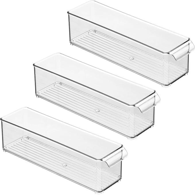 iDesign Stackable Fridge Storage Bin with Handle, Set of 3, Clear | Ideal for Fridge and Freezer, Made in USA