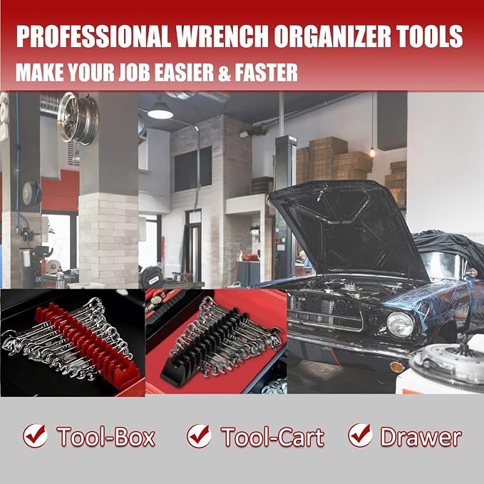 48 pcs Magnetic Modular Wrench Organizer Wrench Holder - Wrenchs Tool Organizers for Tool Drawer Storage, Wrenchs Rack with Metric SAE Labels, Tool Storage Set Holder Festival for Mechanics
