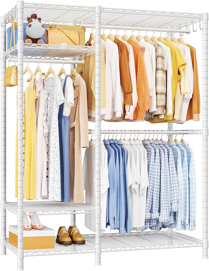 Ulif F7 Medium Clothes Rack, Clothing Racks for Hanging Clothes, Black | Heavy Duty Garment Rack, 6-Tiers Freestanding Portable Closet Storage Racks 45'' W × 14.6'' D × 76.6'' H, Max Load 750 Lbs