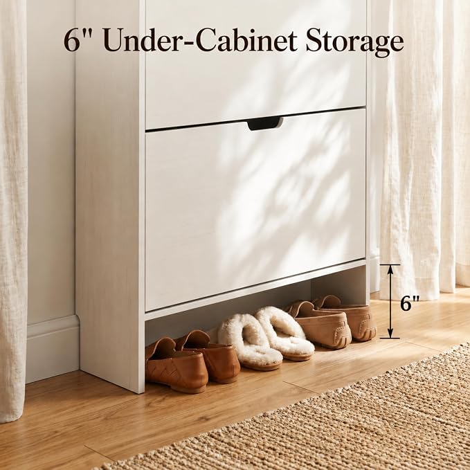 White Slim Shoe Cabinet with 3 Flip Drawers, 52" Tall Narrow Shoe Storage Cabinet for Entryway, Hidden Shoe Organizer Cabinet