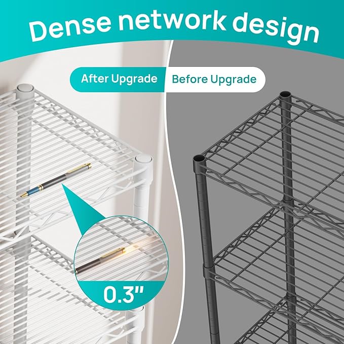 SINGAYE Metal Shelves Wire Shelving Storage Standing Adjustable Shelf Unit | 6 Tier Mesh Units Shelf for Kitchen Laundry Bathroom Closet Organizers Pantry Narrow Home Rack 10" D x 16" W x 63" H White