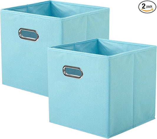 ShellKingdom Storage Bins, Foldable Fabric Storage Cubes with Metal Handle | Cloth Storage Organizer Drawer For Closet And Toys, 11 X 10.5 X 10.5 INCH, 2 Pack (Light Blue)