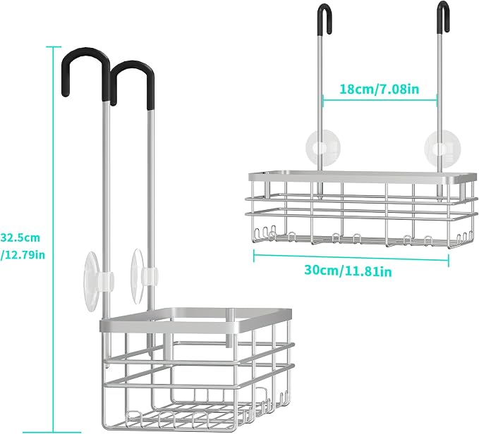 HapiRm Hanging Shower Caddy Organizer - No Drilling Shower Organizer with Hooks, Rustproof & Waterproof 304 Stainless Steel Bathroom Shelves - Silver (1 Basket)