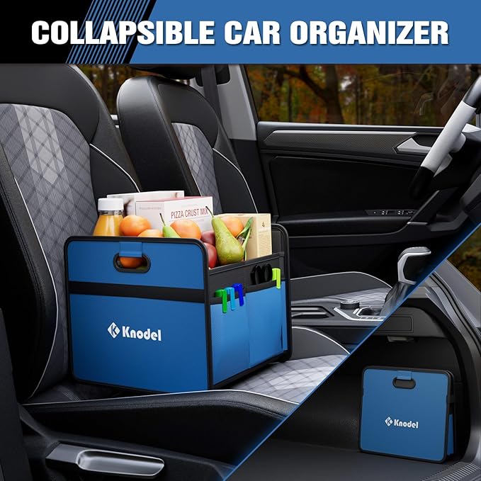 K KNODEL Foldable Trunk Storage Organizer for Car and Suv (Small, Blue) | Collapsible Car Storage Organizer, Car Organizers and Storage for Sedan, Cargo Organizer, Car Bin, Basket,Bag, Organization