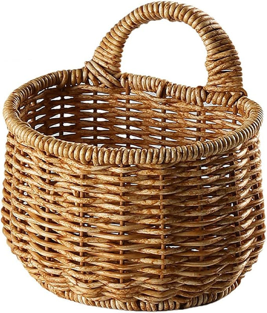 Hanging Wicker Rattan Basket Hand-Woven Wood Storage Basket,Hanging Baskets,Onion Basket Coat Bohemian Storage Fruit Wall For Kitchen Wall Home Restaurant Garlic Vegetable Wall Decoration