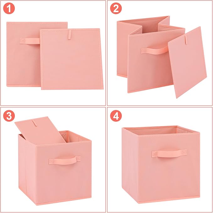 Stero 13x13x13 Inch Fabric Storage Bins 6 Pack Fun Colored Durable Storage Cubes with Handles Foldable Cube Baskets for Home, Kids Room, Closet and Toys Organization Peachpuff