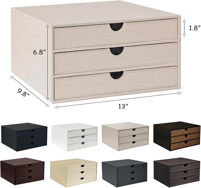 UnionBasic Document Organizer, 3-Drawer File Cabinet Document Storage Box, Office Desktop Filing Organizer, Black with Wood Grain Drawers